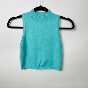 KITTENISH Cropped Sweater Vest Mock Neck in Turquoise Size XS